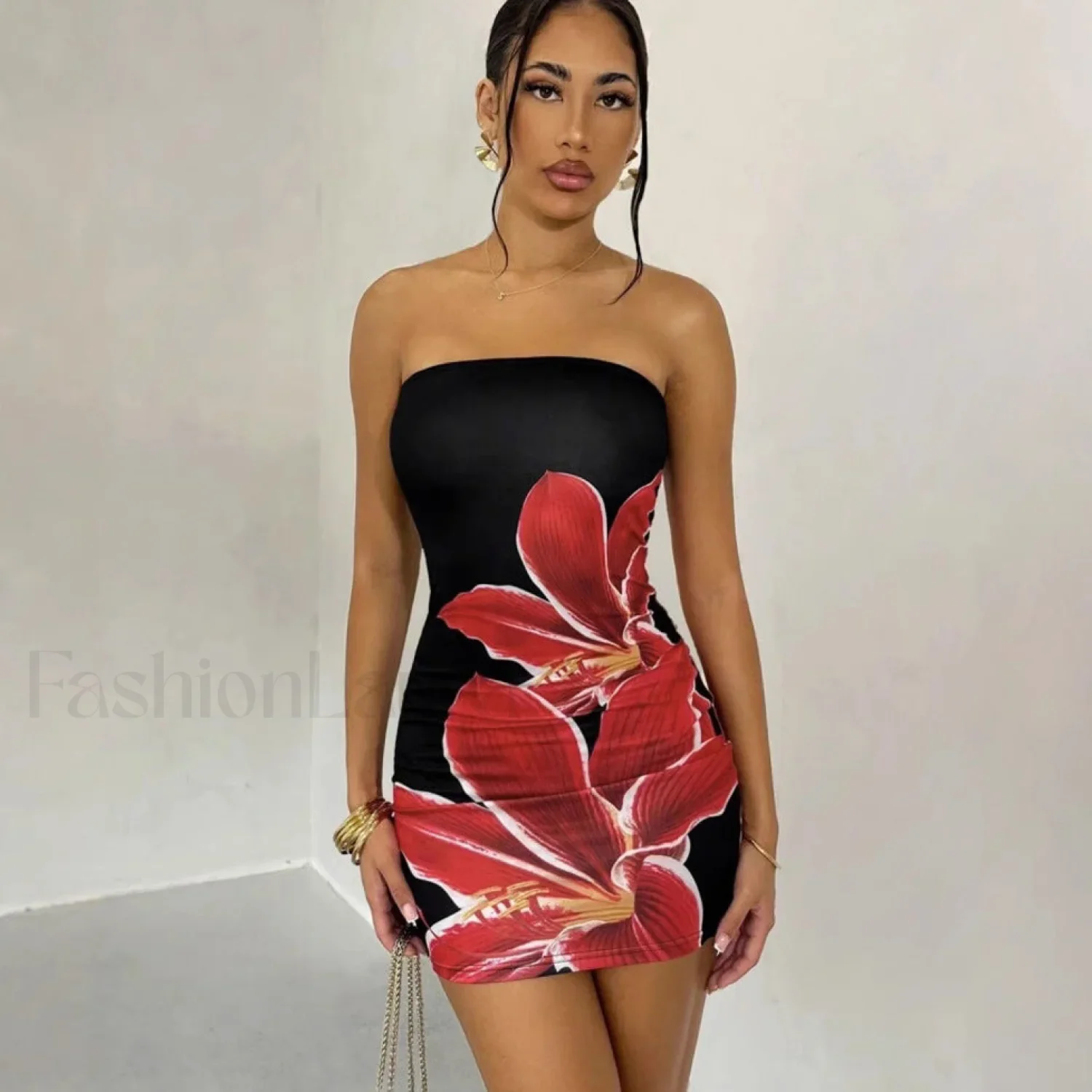 Floral Tube Top Waist Slim Beach Mini Dress - Image 10
