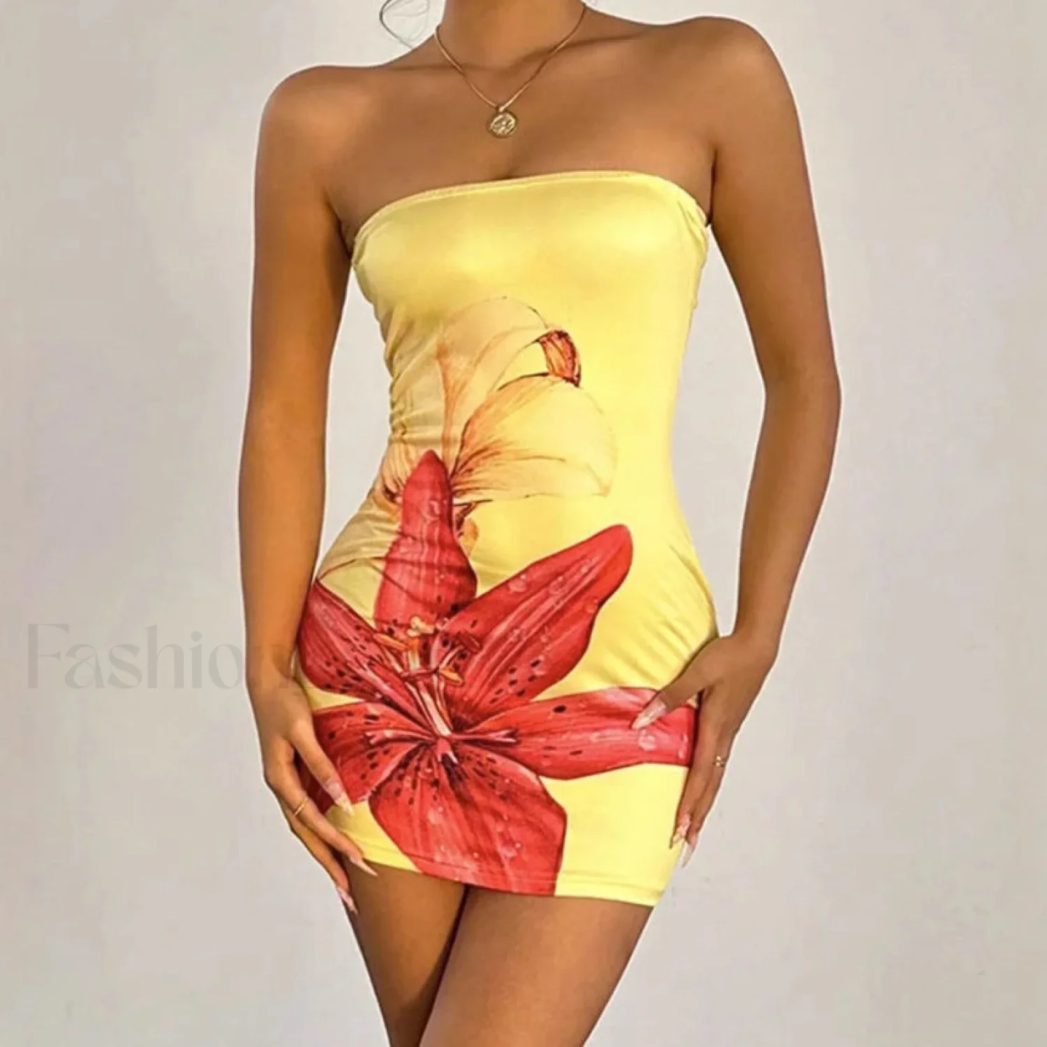 Floral Tube Top Waist Slim Beach Mini Dress - Image 6