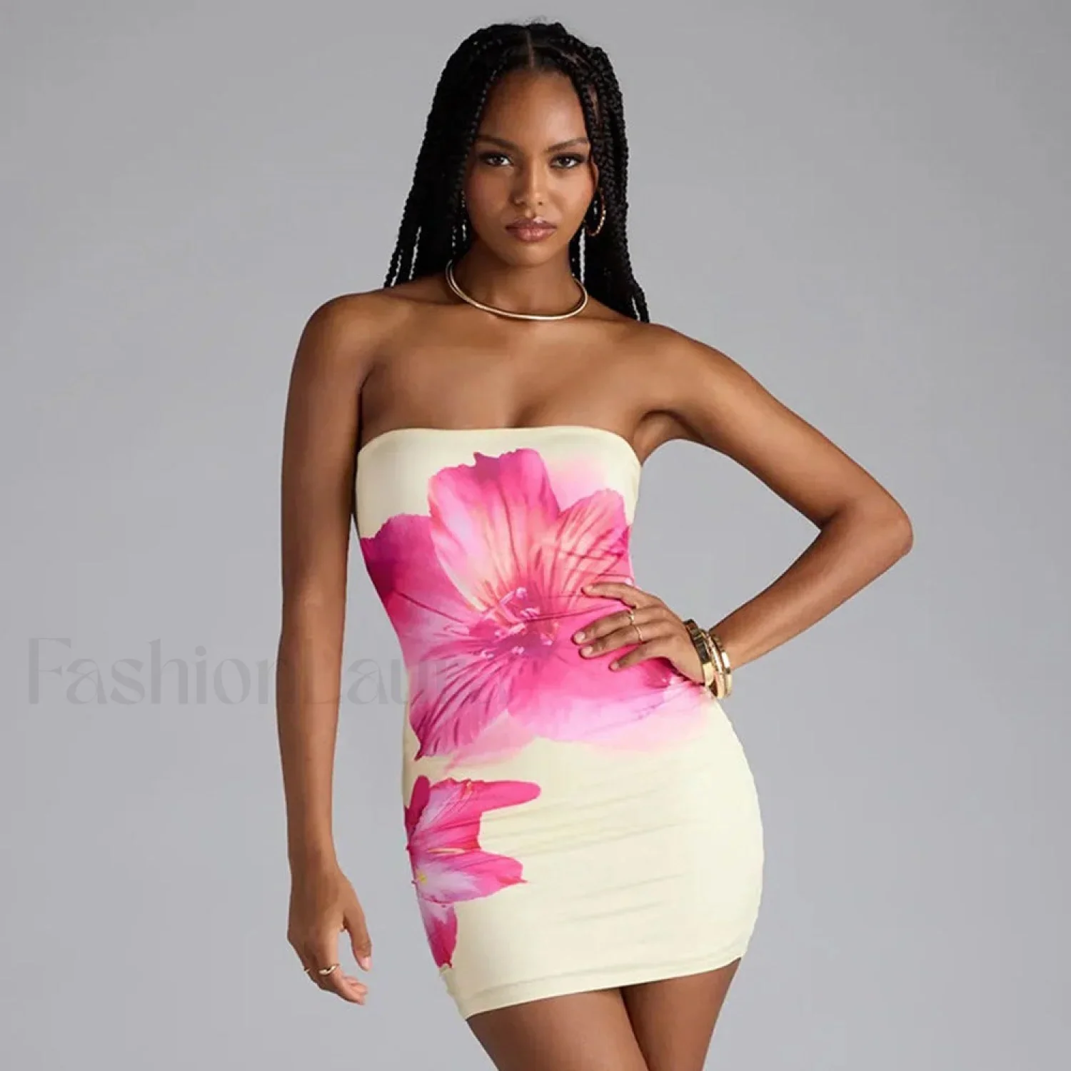 Floral Tube Top Waist Slim Beach Mini Dress - Image 9