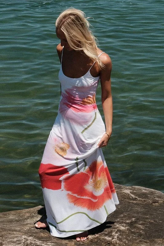 Floral U Neck Strap Backless Vacation Dress - Image 11