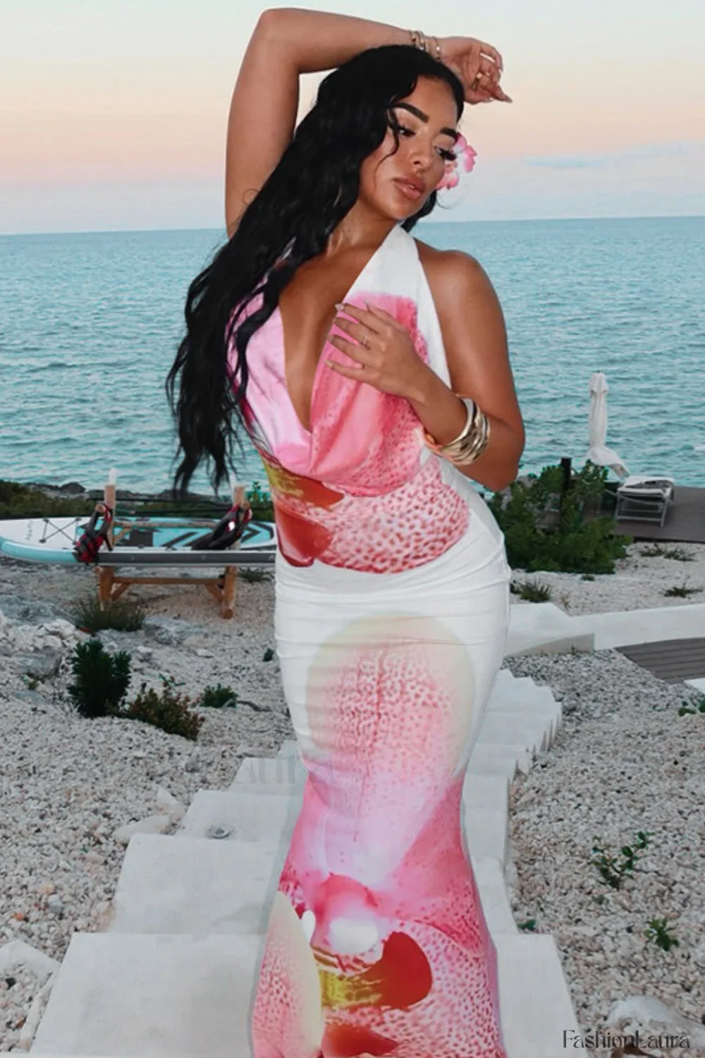 Floral Waist-Cinched Backless Tie Maxi Dress - Image 10