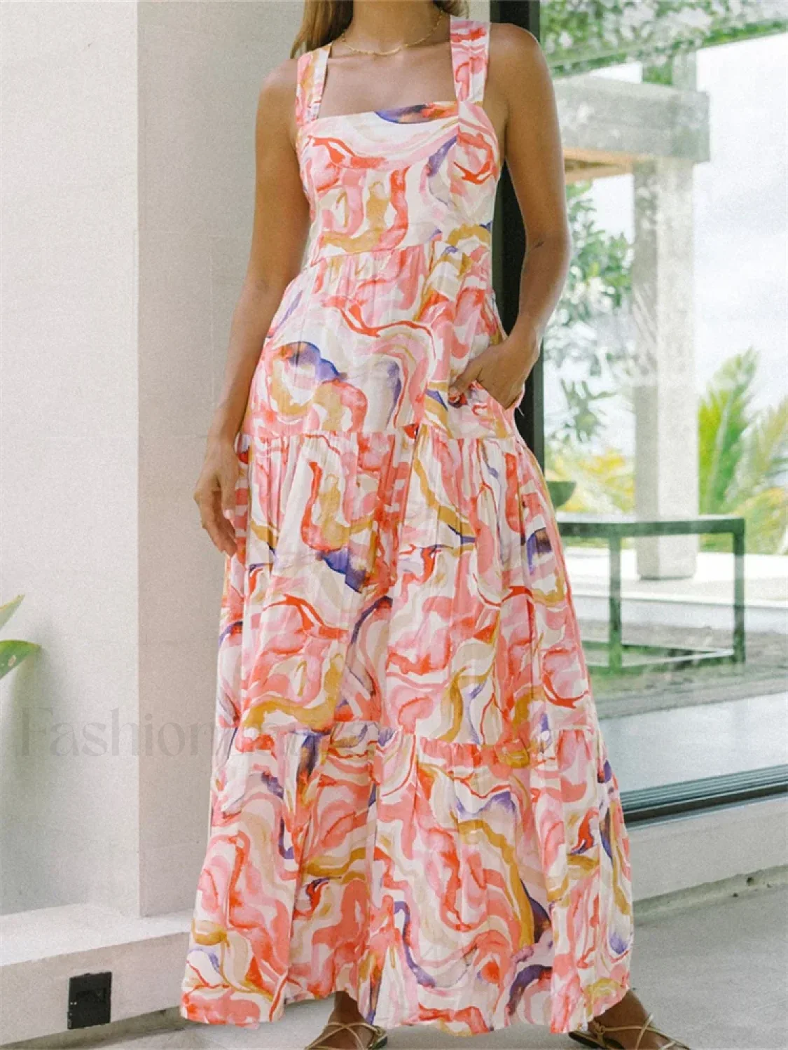 Floral Wide Strap A-Line Maxi Dress - Image 15