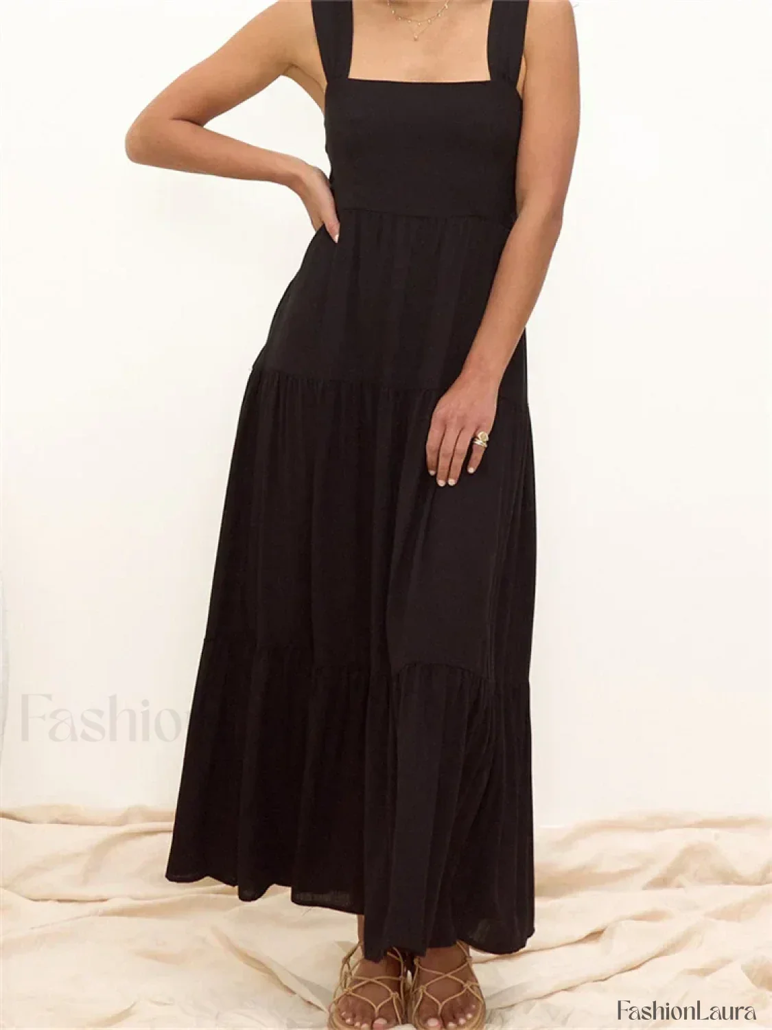 Floral Wide Strap A-Line Maxi Dress - Image 20