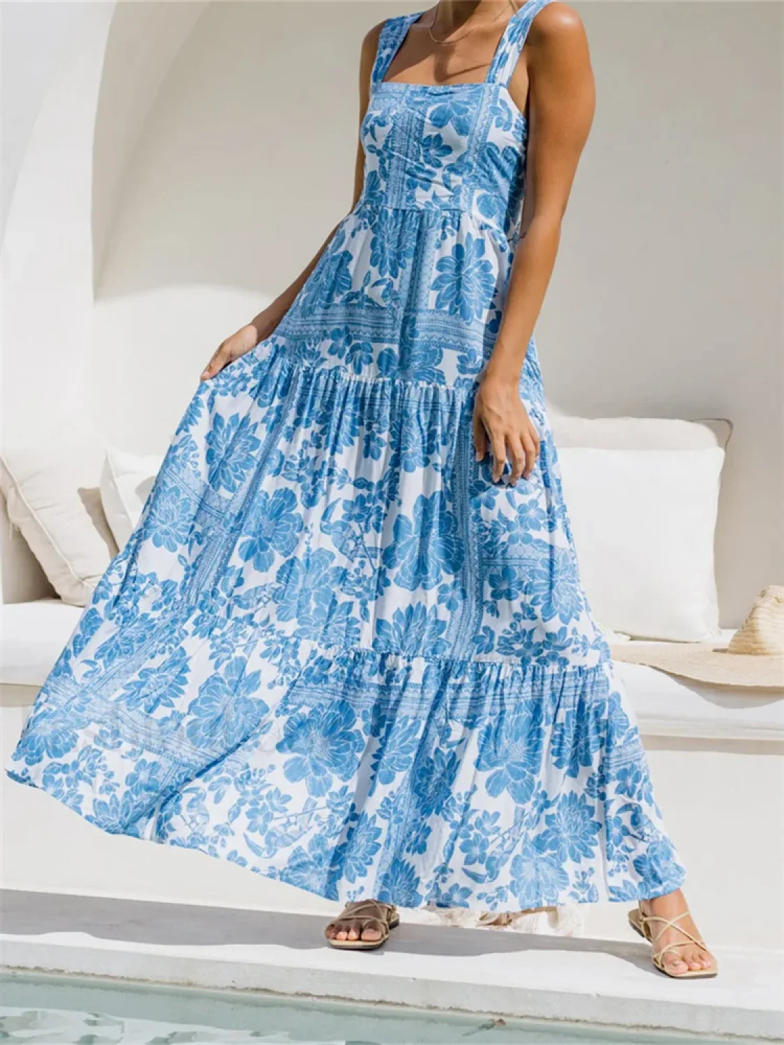 Floral Wide Strap A-Line Maxi Dress - Image 9