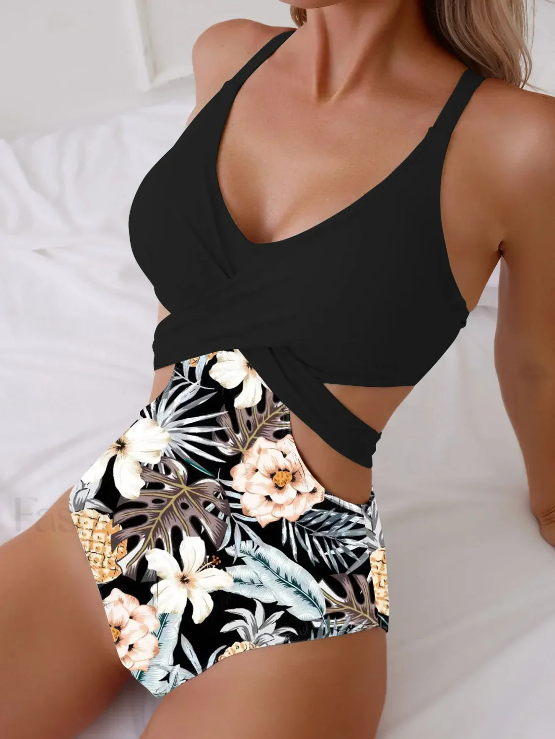 Flower Print Green One Piece - Image 3