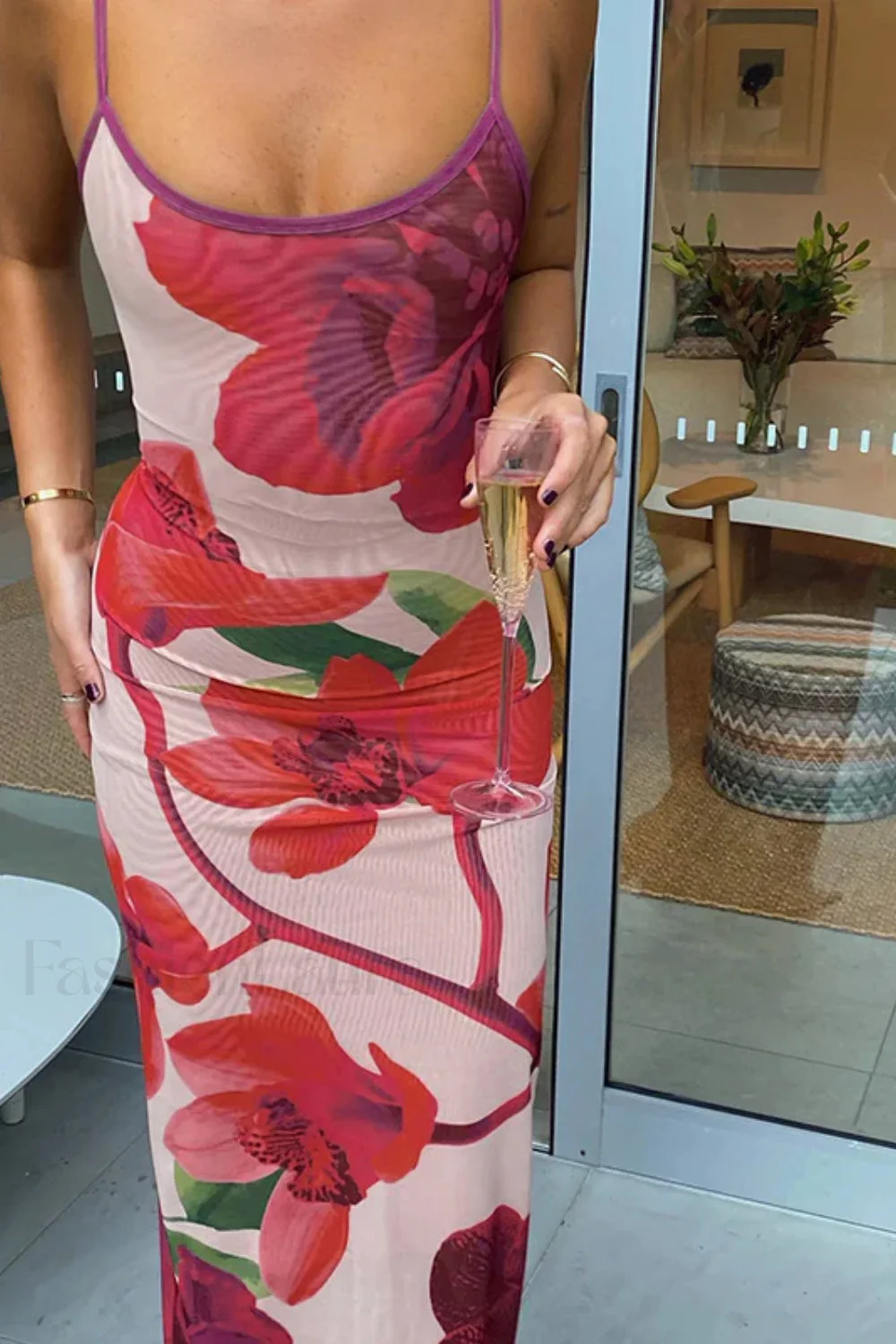 Flower Print Strappy Sexy Slim Fit Vacation Floral Dress - Image 16