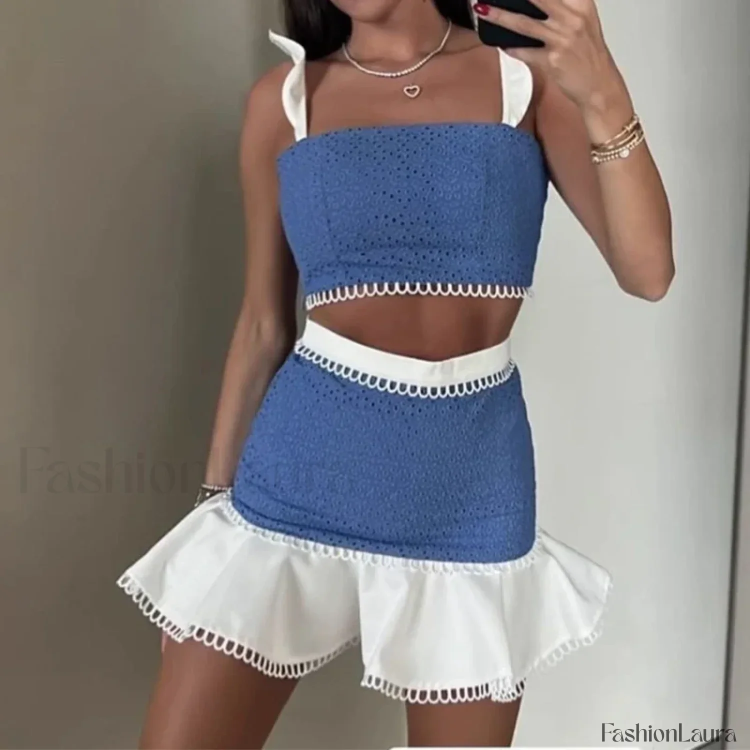 Flying Sleeve Crop Skirt Two Piece Set - Image 6