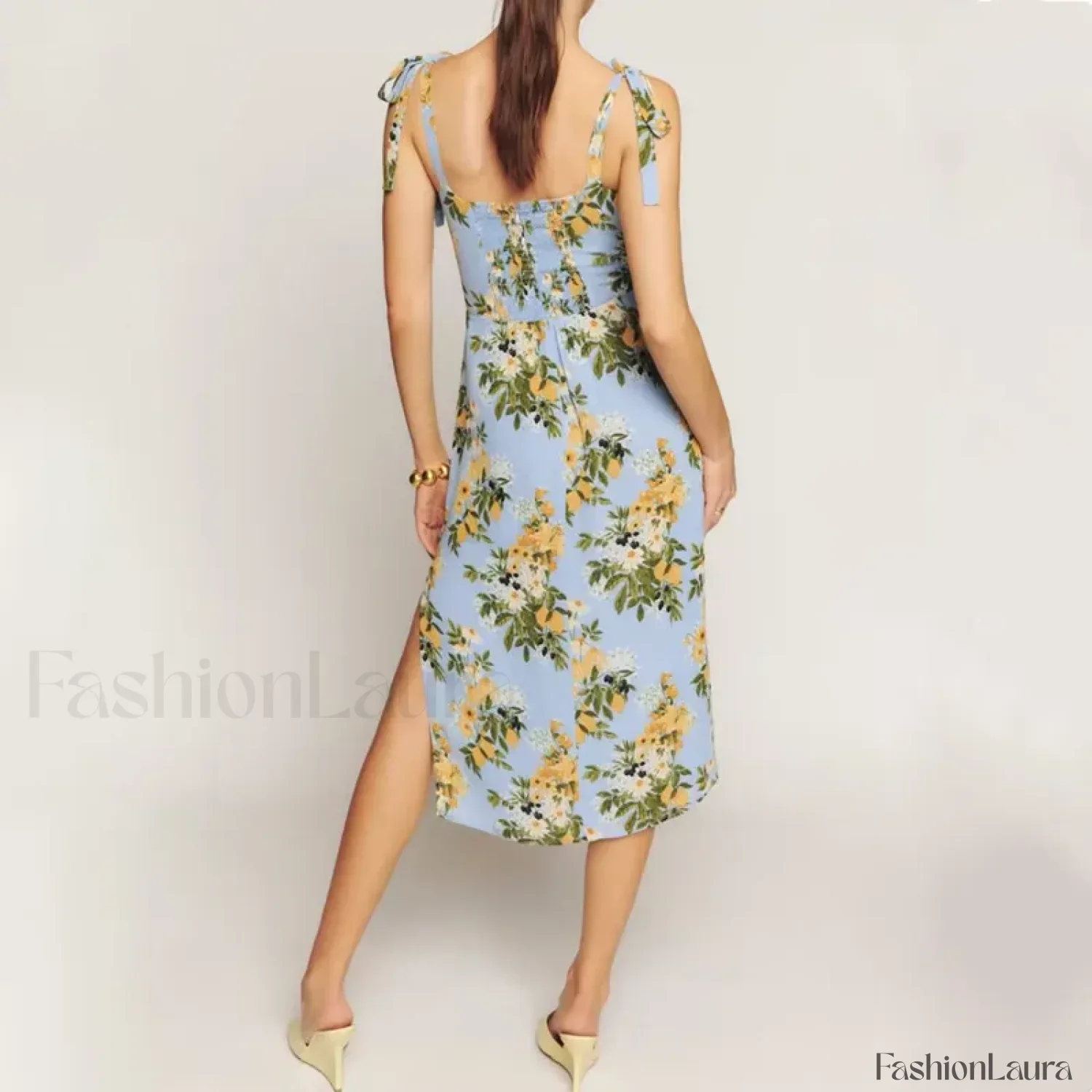 French Bow Satin Floral Dress - Image 5