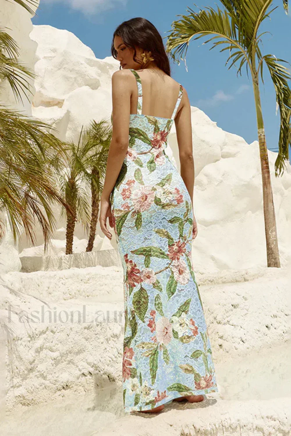 French Retro Lace Vest Sleeveless Printed Floral Dress - Image 5