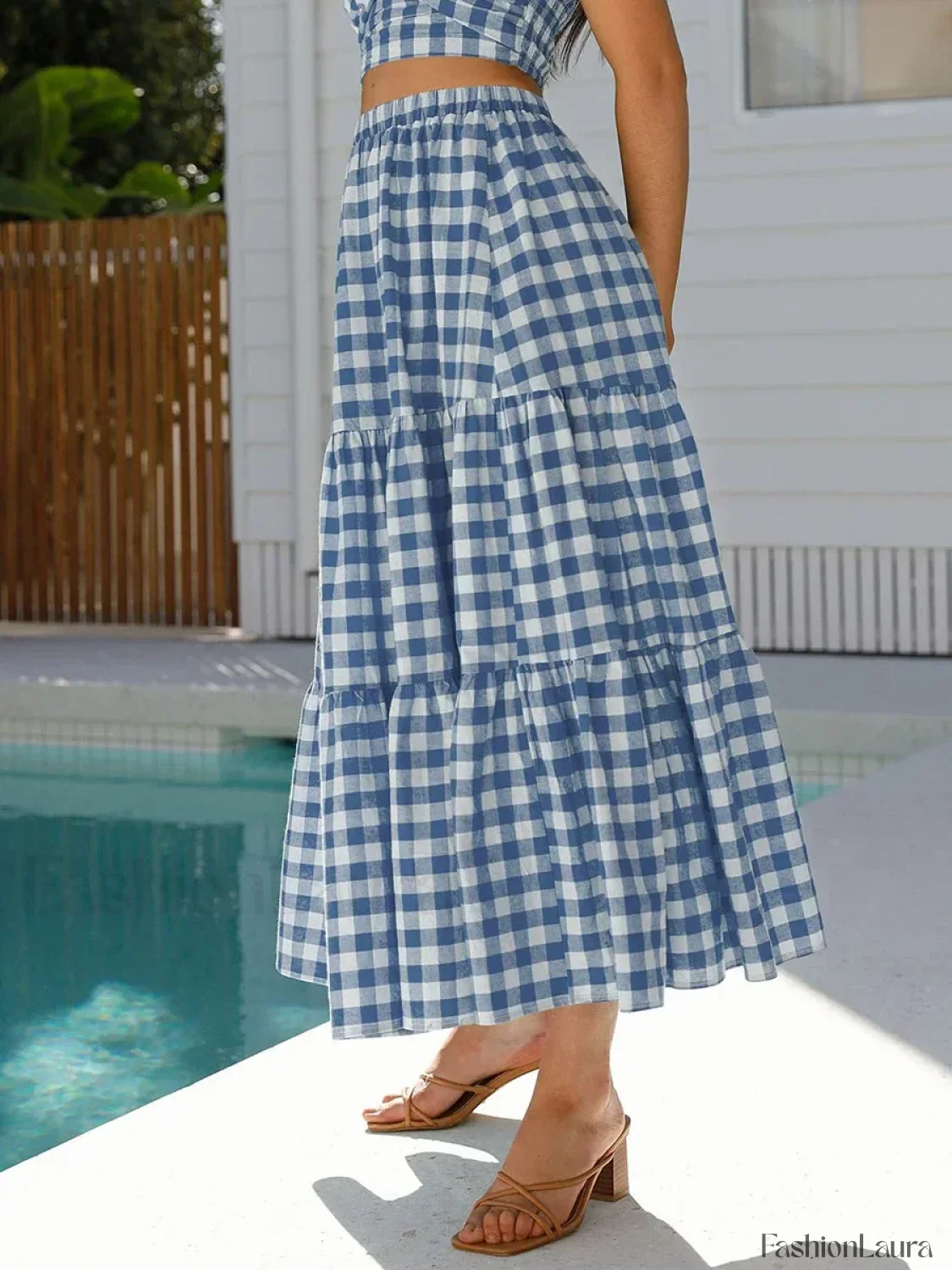 Gingham Patchwork Tiered Maxi Skirt - Image 14