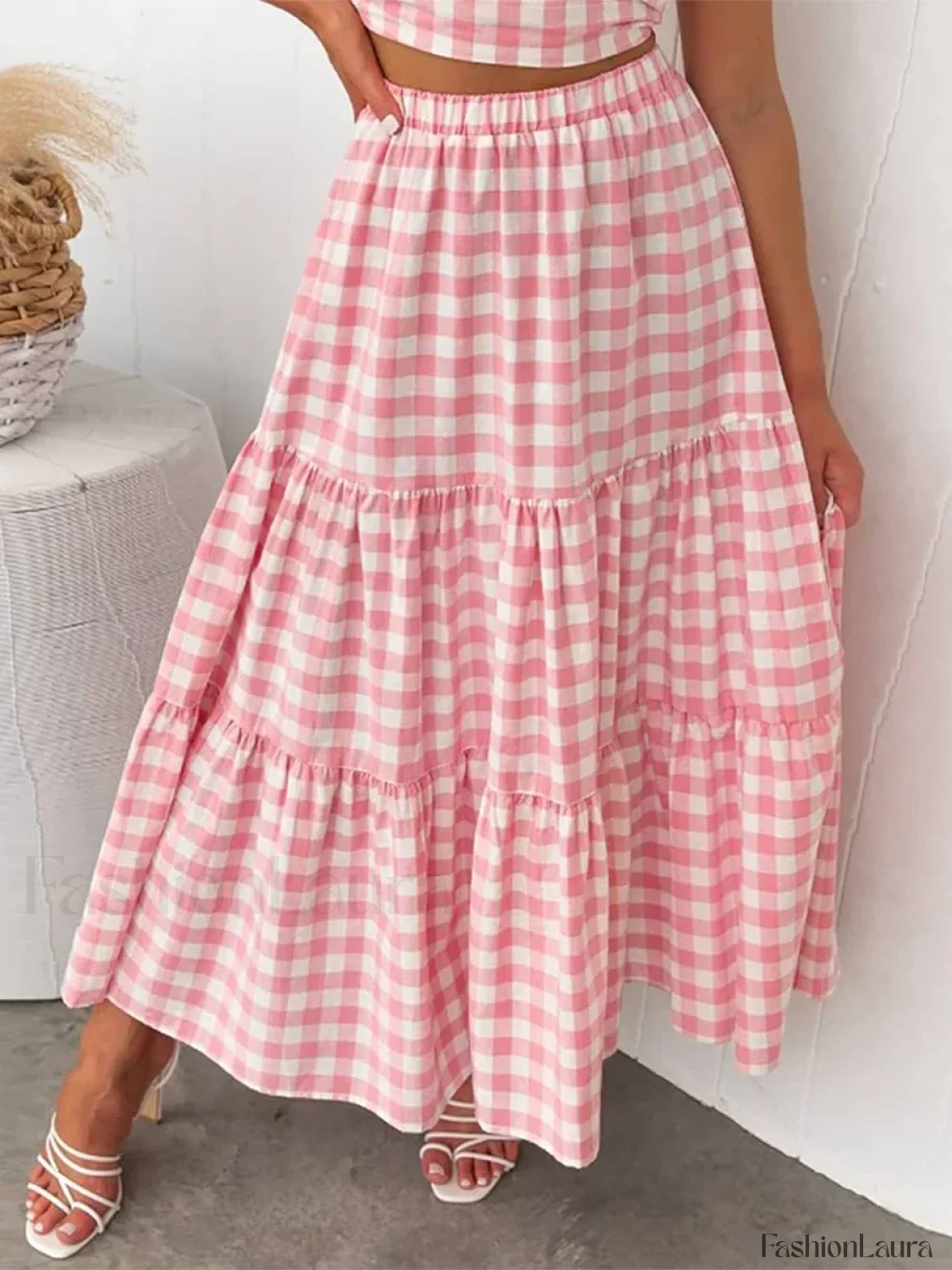 Gingham Patchwork Tiered Maxi Skirt - Image 16