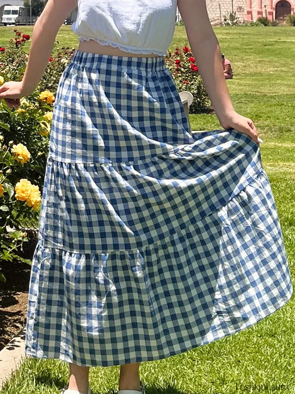 Gingham Patchwork Tiered Maxi Skirt - Image 17