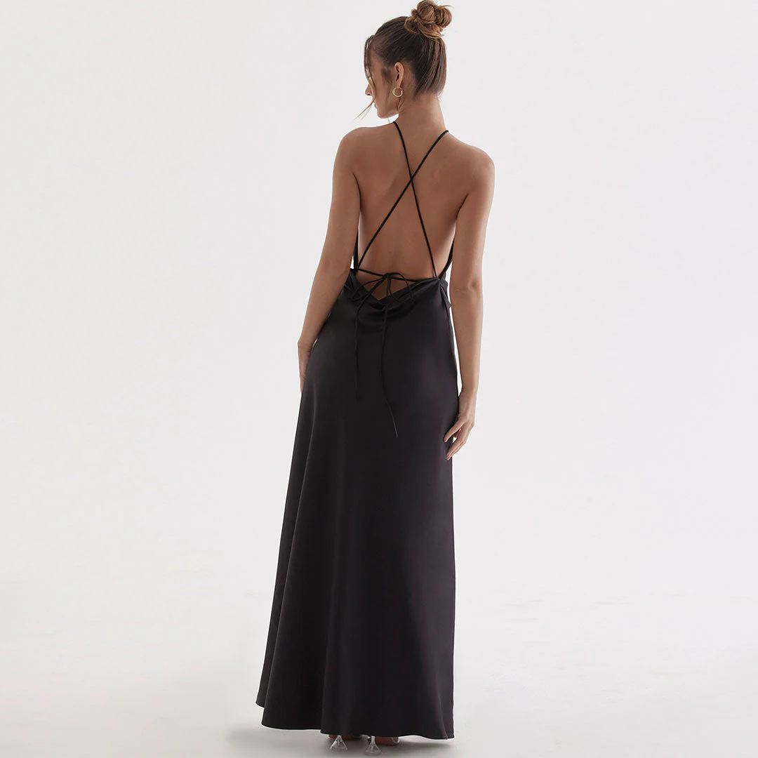 High Split Sleeveless Evening Maxi Dress - Black - Image 3