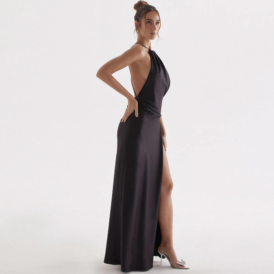 High Split Sleeveless Evening Maxi Dress - Black - Image 8