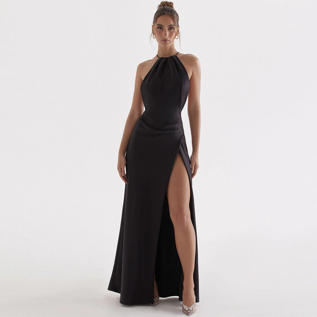 High Split Sleeveless Evening Maxi Dress - Black - Image 9