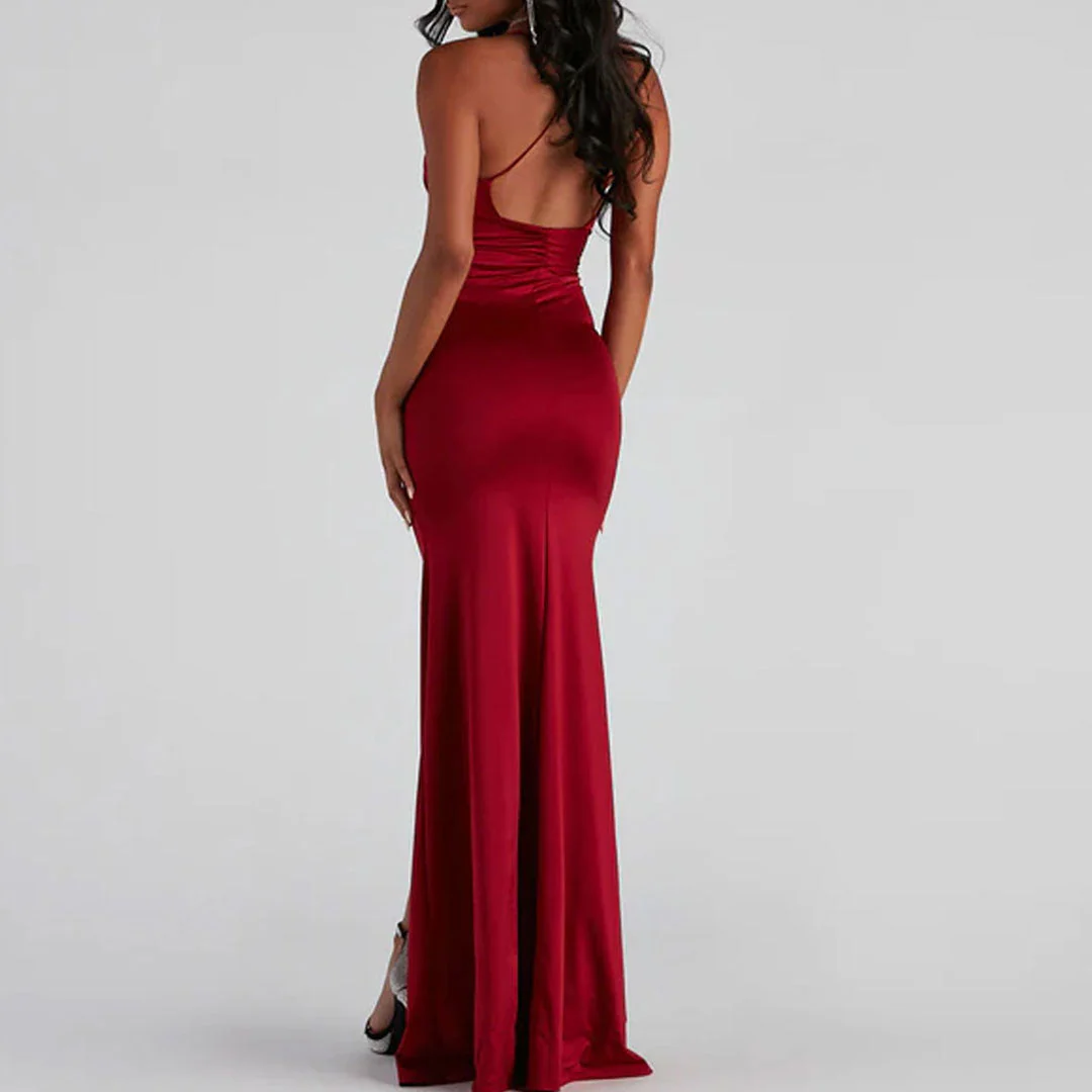 V High Slit Maxi Dress - Red - Image 3