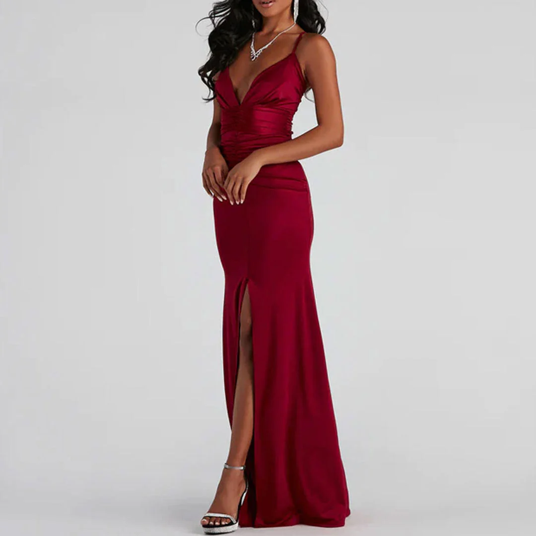 V High Slit Maxi Dress - Red - Image 8