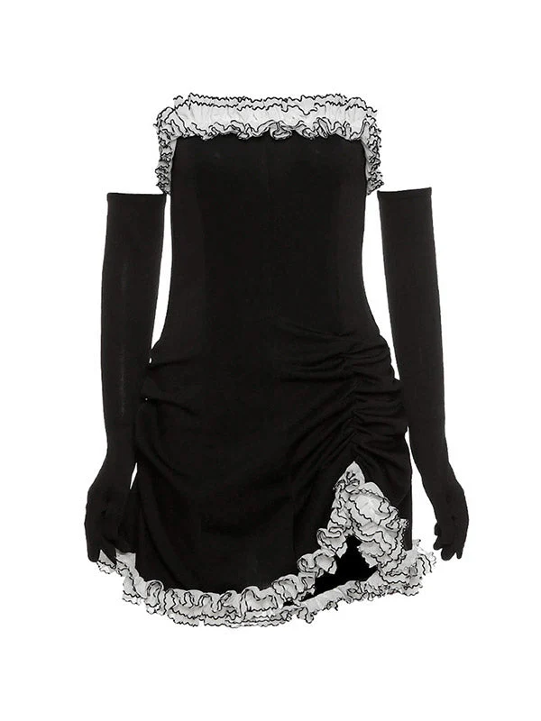 Gloves Detail Strapless Black Mini Dress - Image 8