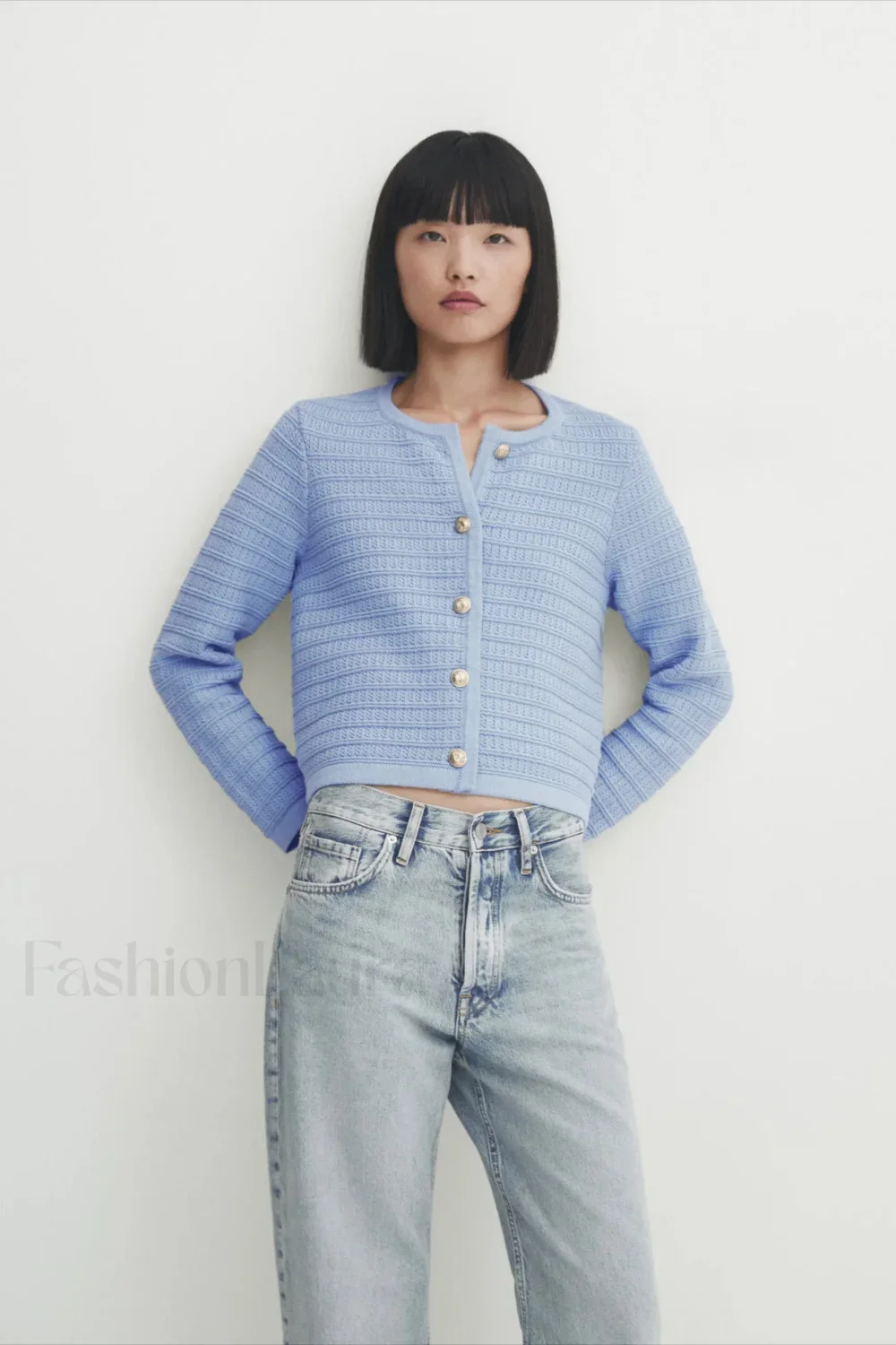 Gold Button Textured Knit Cardigan