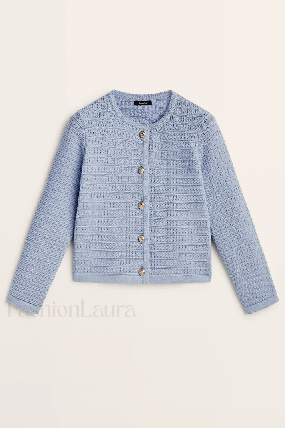 Gold Button Textured Knit Cardigan - Image 5