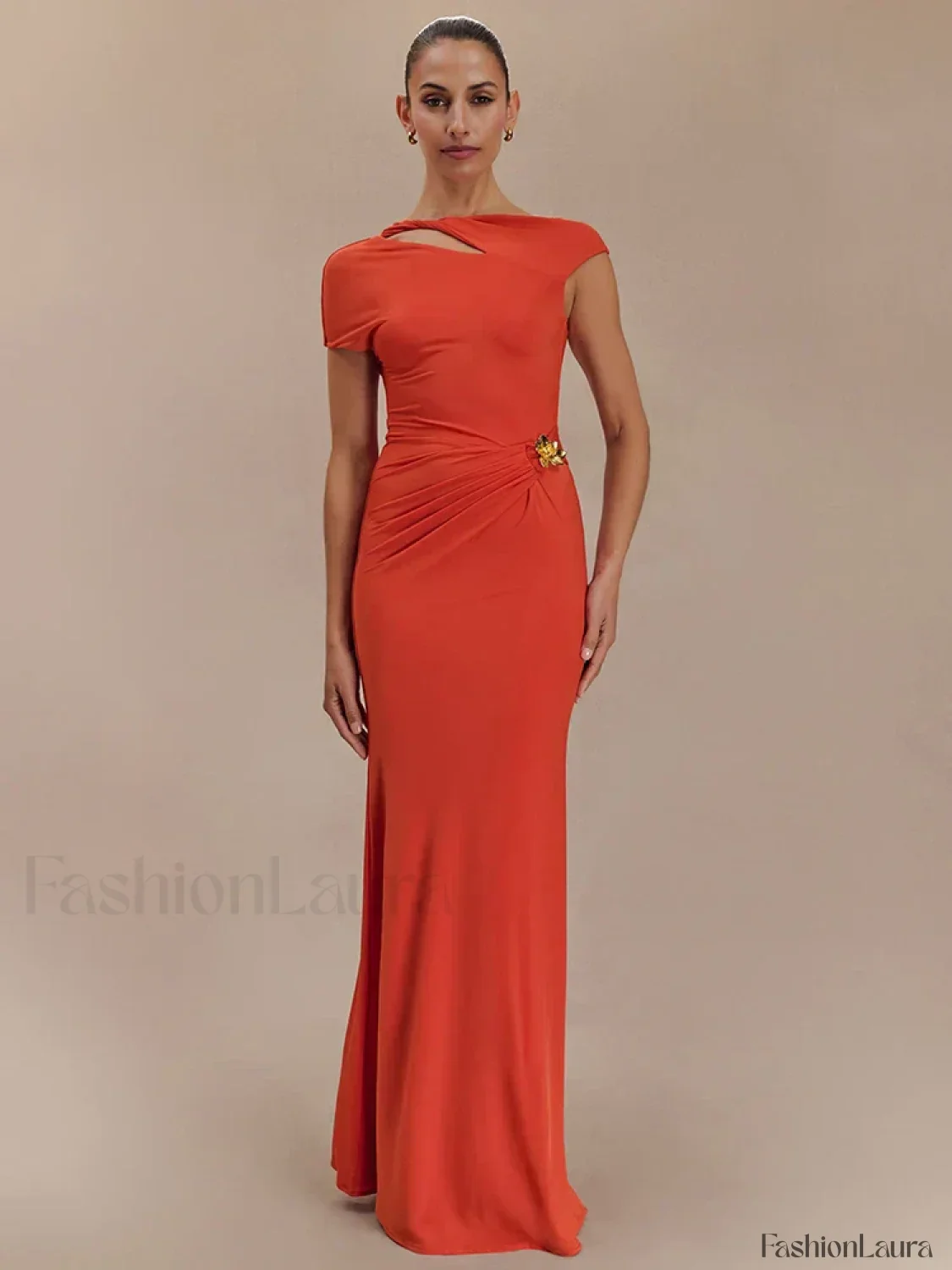 Gold Clasp Ruched Bodycon Maxi Dress - Image 11
