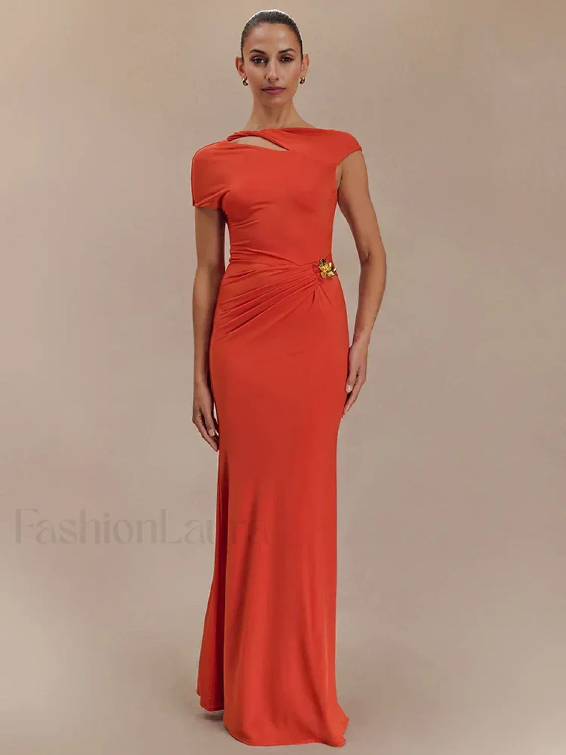 Gold Clasp Ruched Bodycon Maxi Dress - Image 6