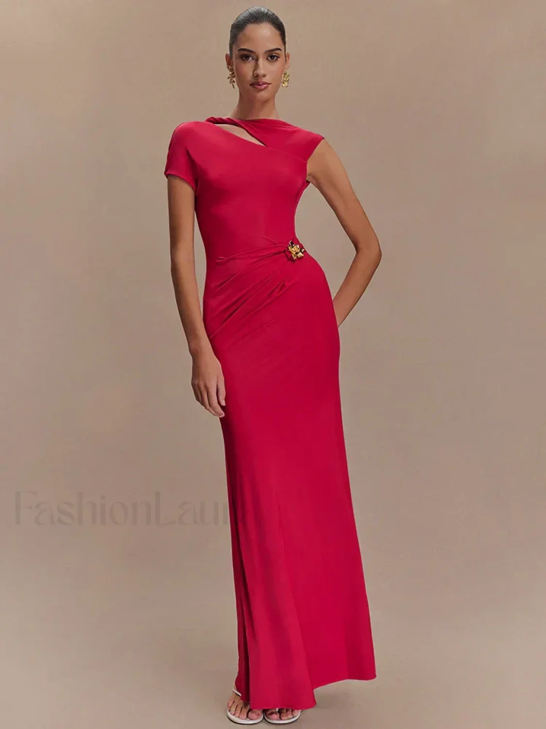 Gold Clasp Ruched Bodycon Maxi Dress - Image 7