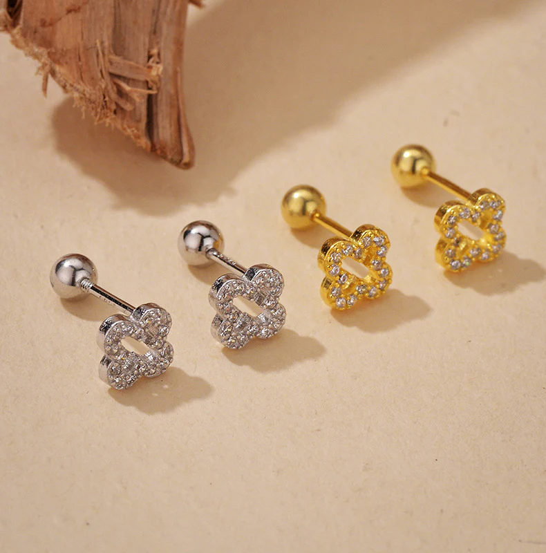 Gold Plated Micro Pavé Clover Stud Earrings - Image 3