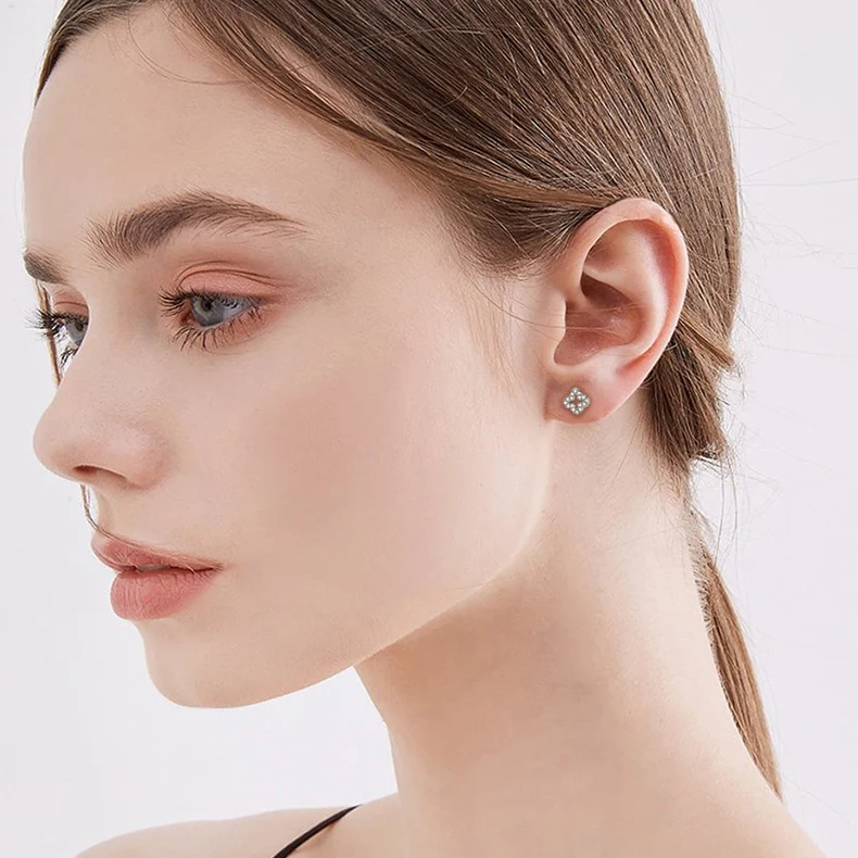 Gold Plated Micro Pavé Clover Stud Earrings - Image 5