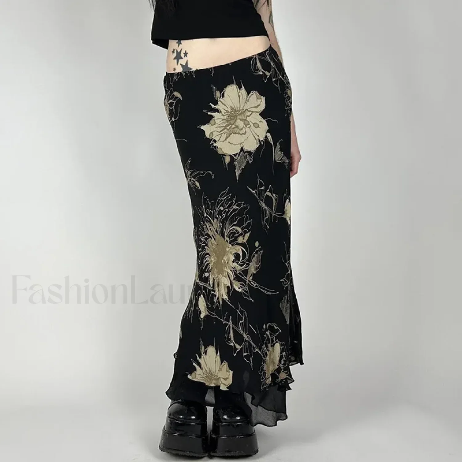 Goth Floral Mesh Double Layer Skirt - Image 6