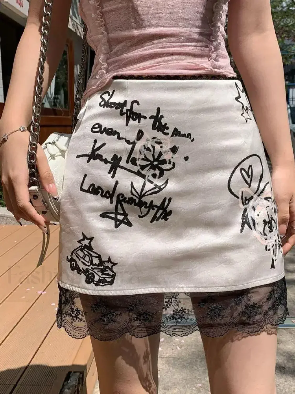 Gothic Lace Print Retro Skirt - Image 2