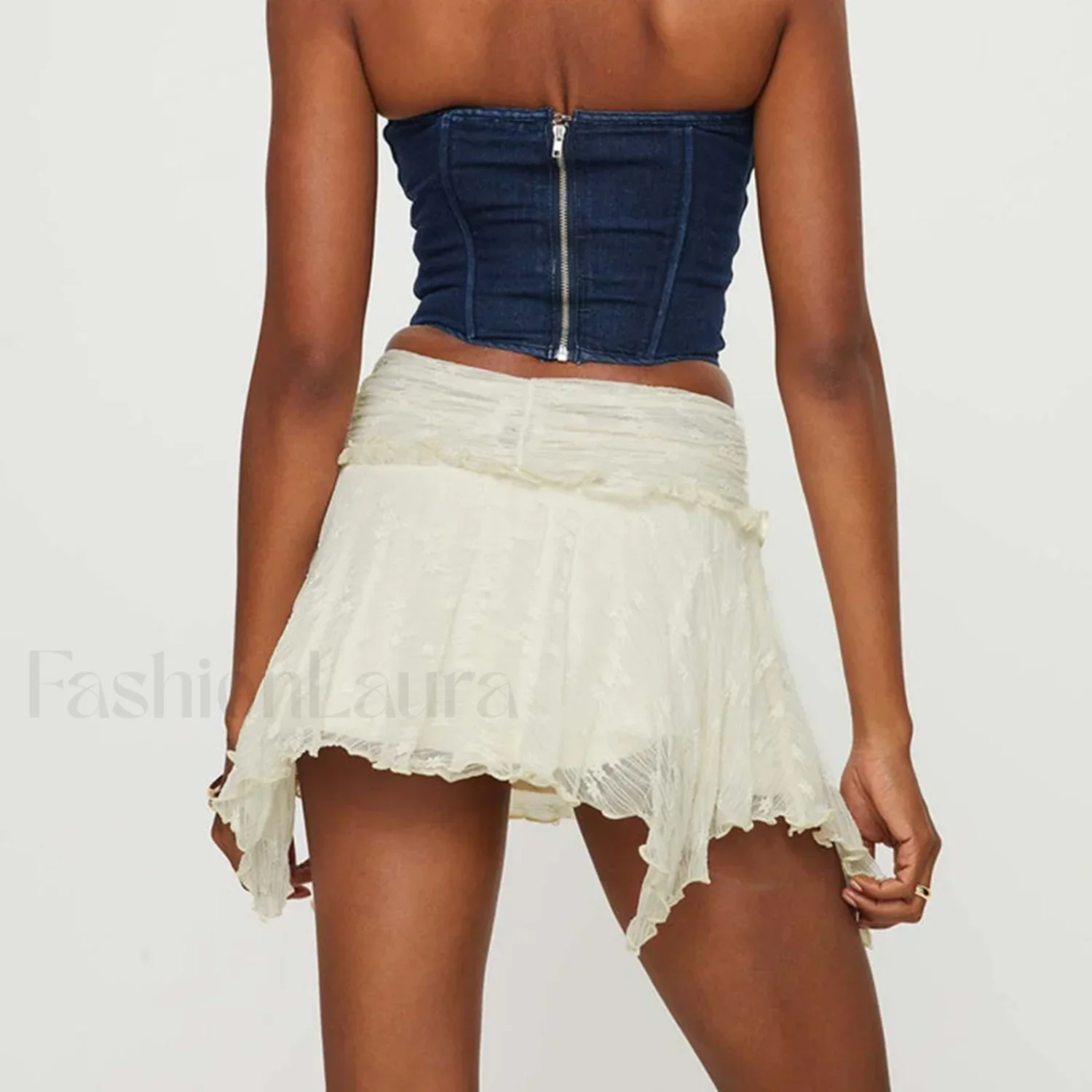 Gothic Lace Ruched Mini Skirt - Image 2