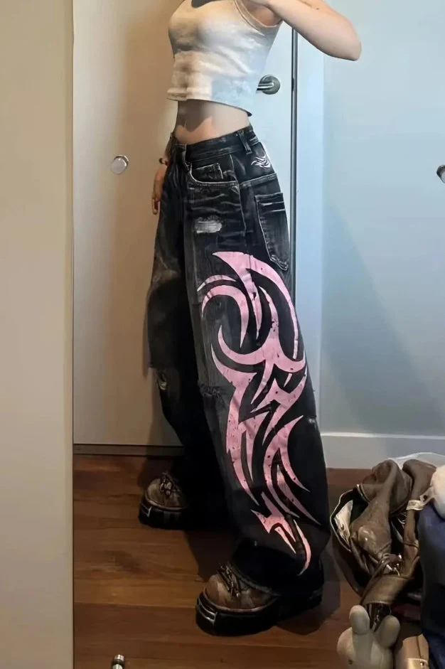 Gothic Print Wide-Leg Jeans - Image 2