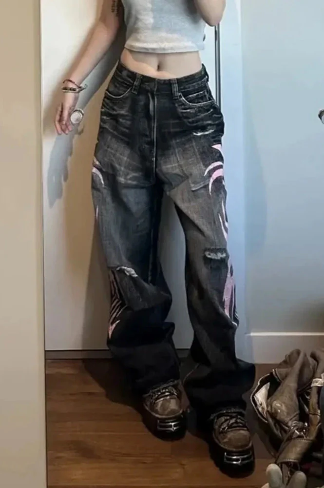Gothic Print Wide-Leg Jeans - Image 3