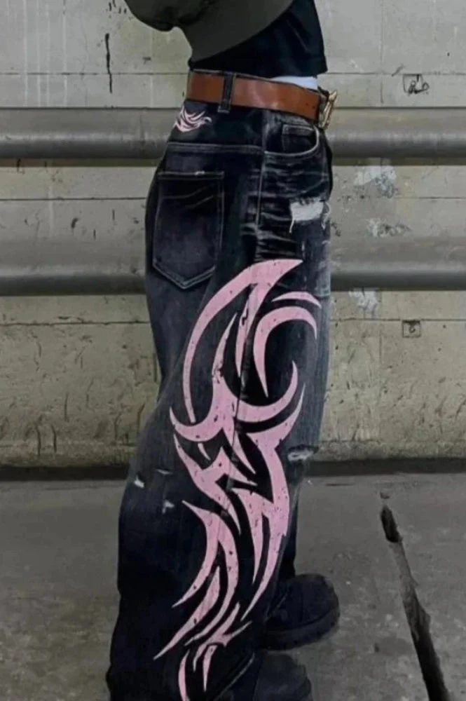 Gothic Print Wide-Leg Jeans - Image 5