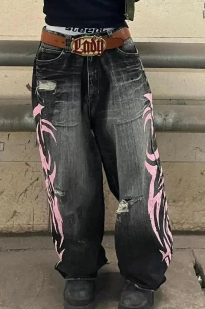 Gothic Print Wide-Leg Jeans - Image 6
