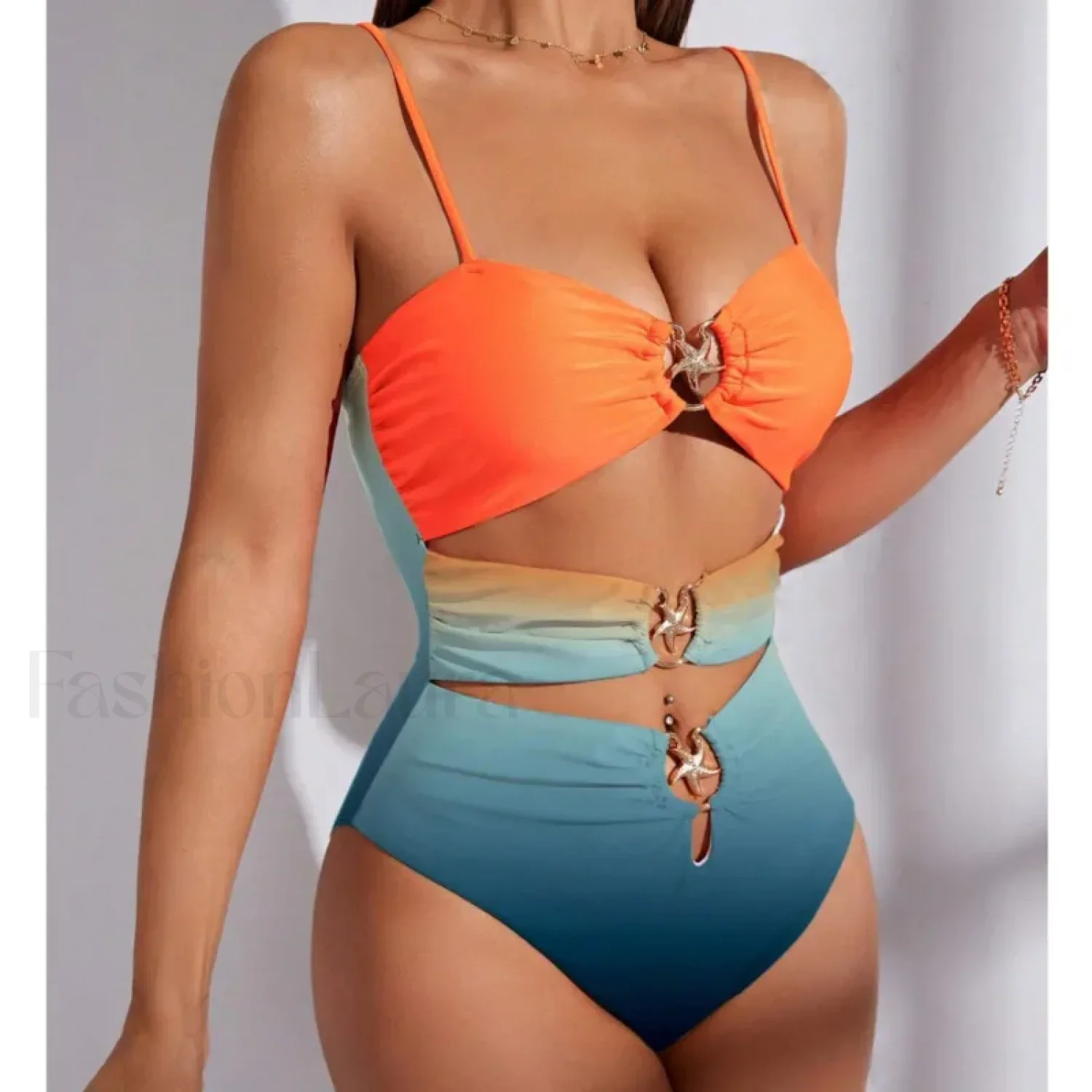 Gradient Push Up Closed Swimwear One Piece - Image 7