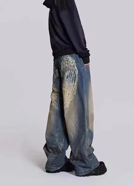 Gradient Wing Print Wide Leg Jeans - Image 12
