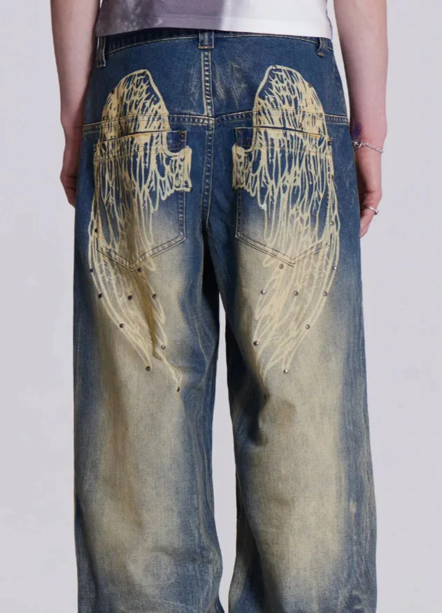 Gradient Wing Print Wide Leg Jeans - Image 4