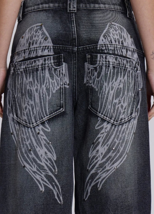 Gradient Wing Print Wide Leg Jeans - Image 6