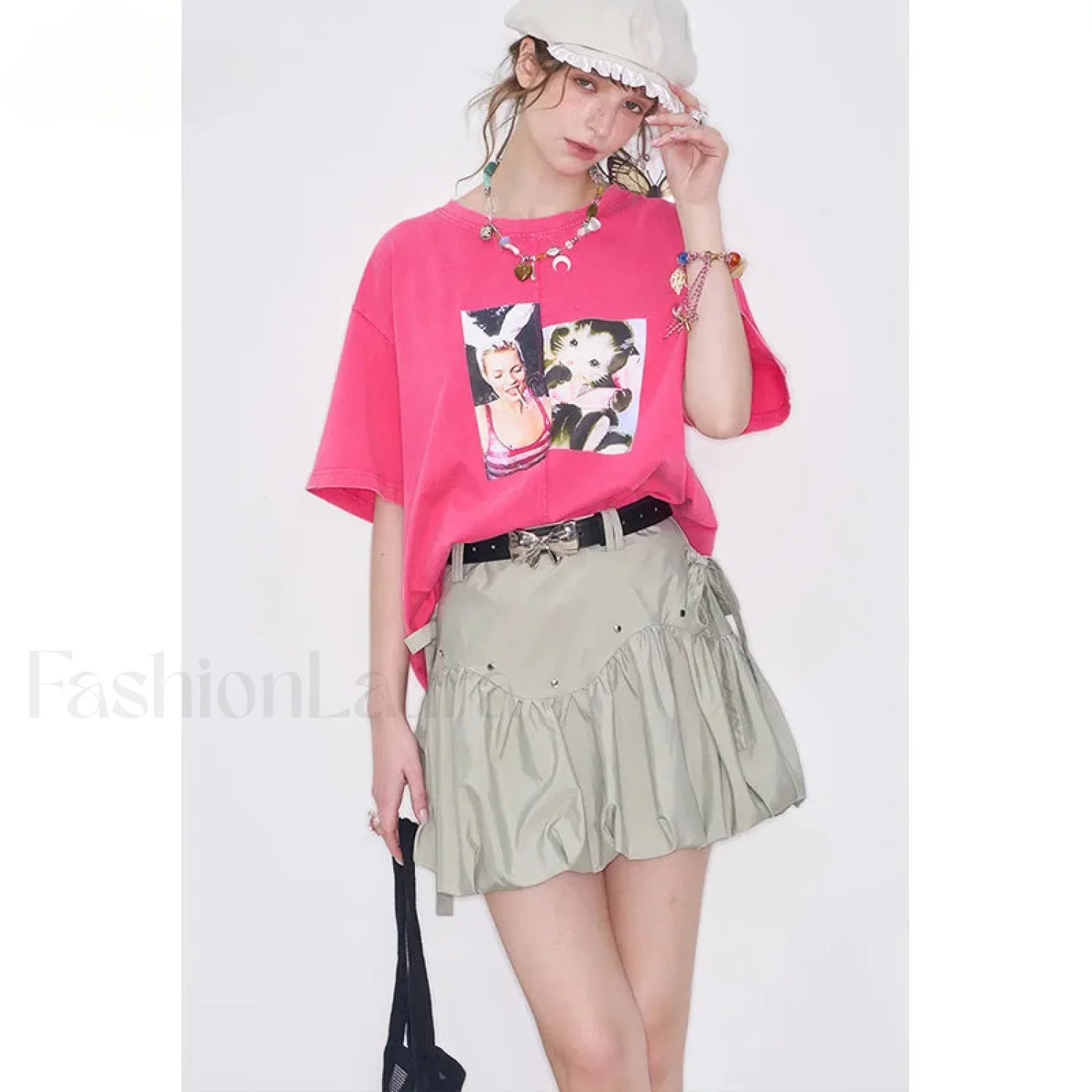 Gray Bowknot Pleated Sweet Skirt - Image 2