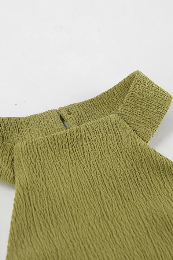 Green Halter Neck Top Pleated Wide Leg Pants Set - Image 14