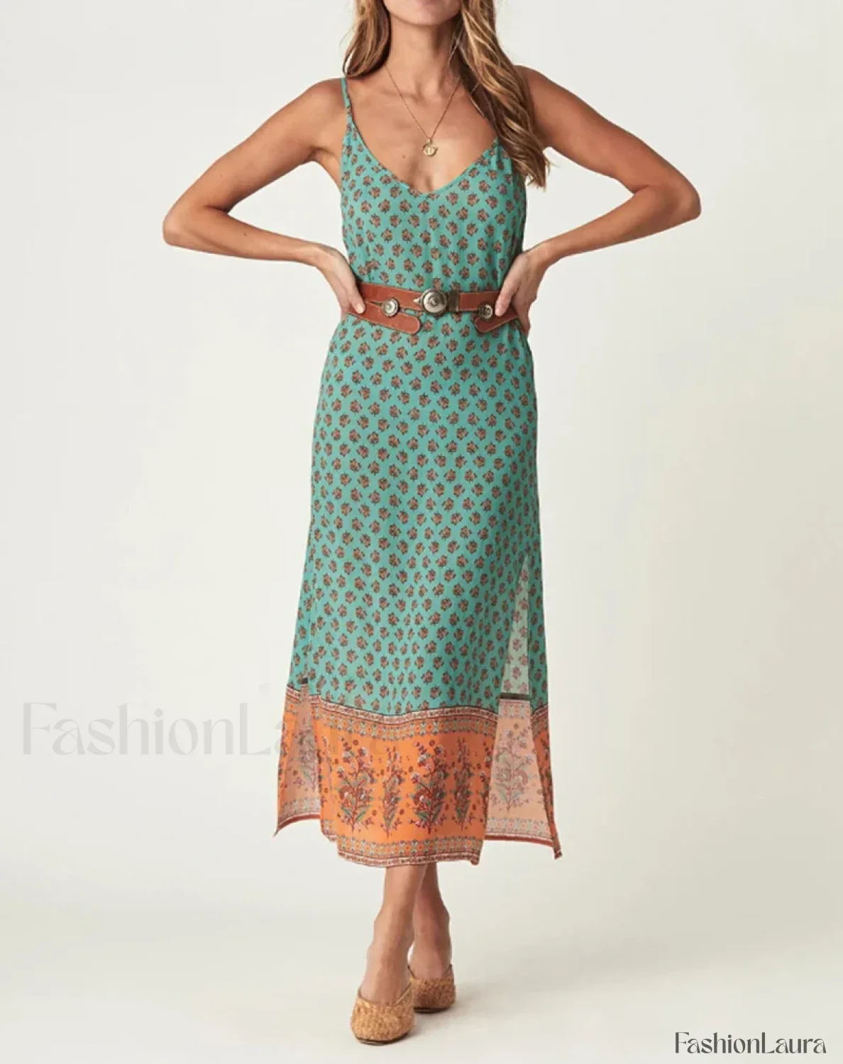Green Side-Slit Rayon Boho Dress - Image 10