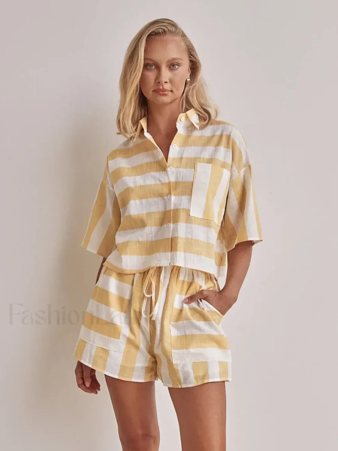 Half Sleeve Collar Pajama Shorts Two Piece Set - Image 11