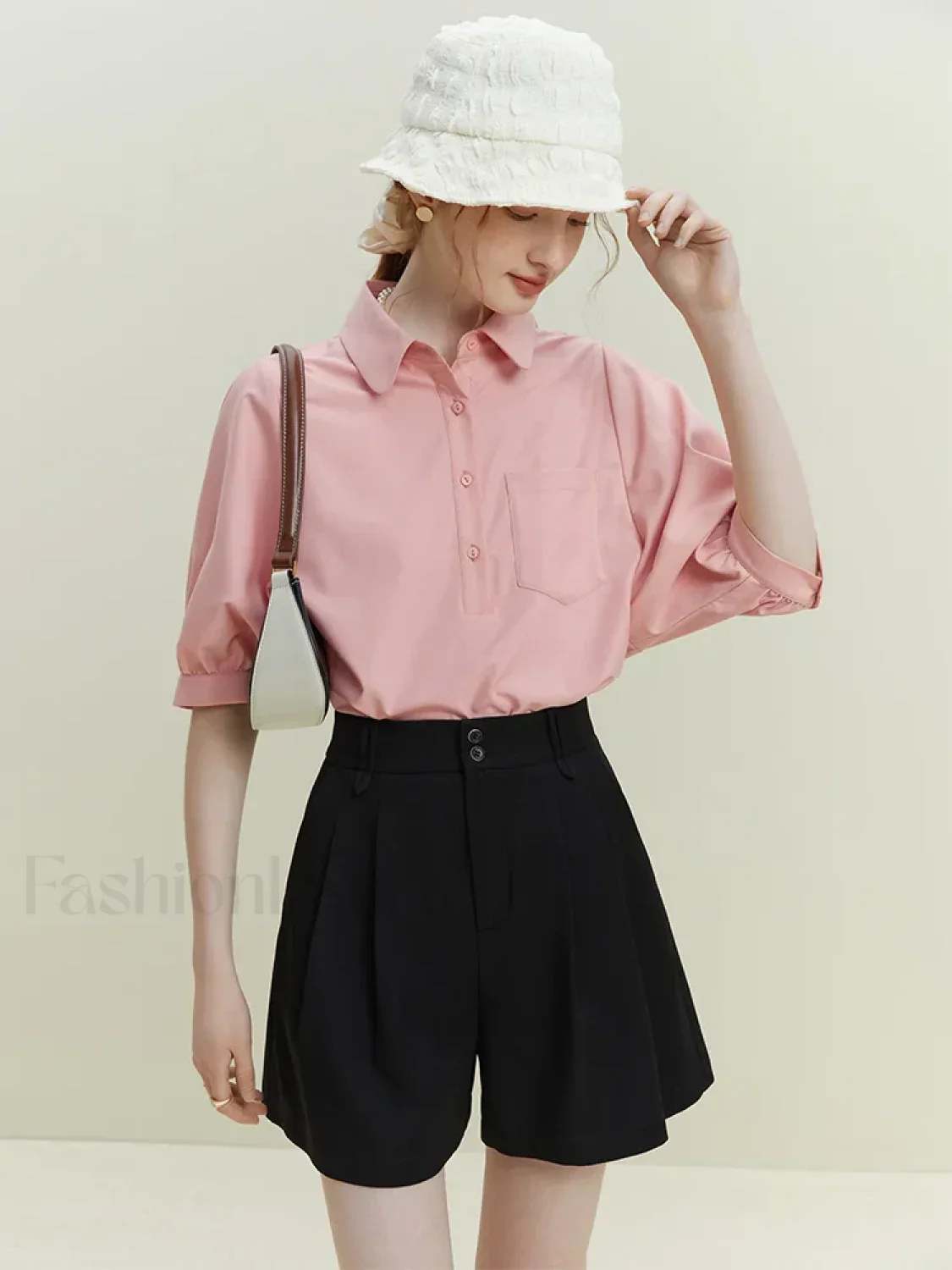 Half Sleeve Polo Neck Pocket Blouse - Image 14
