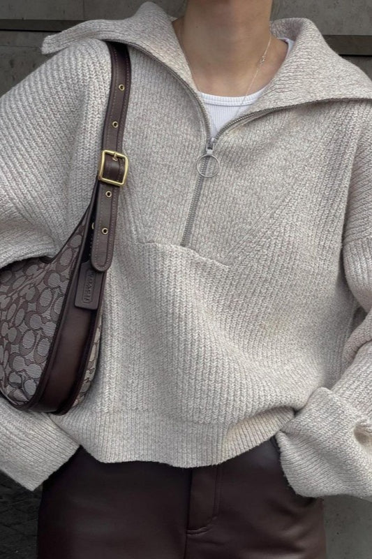 Half Zip Casual Knit Sweater - Image 4