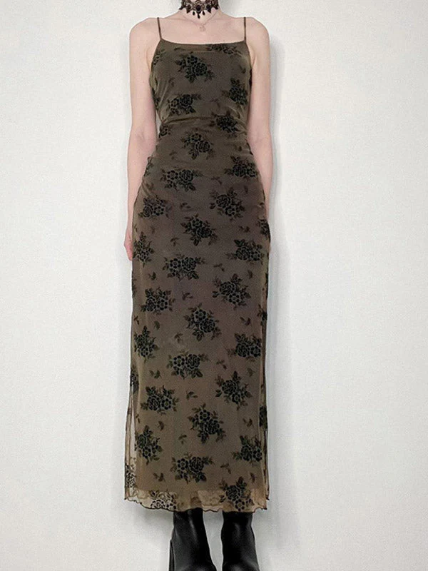 Halloween Double Layered Floral Slip Maxi Dress - Image 5