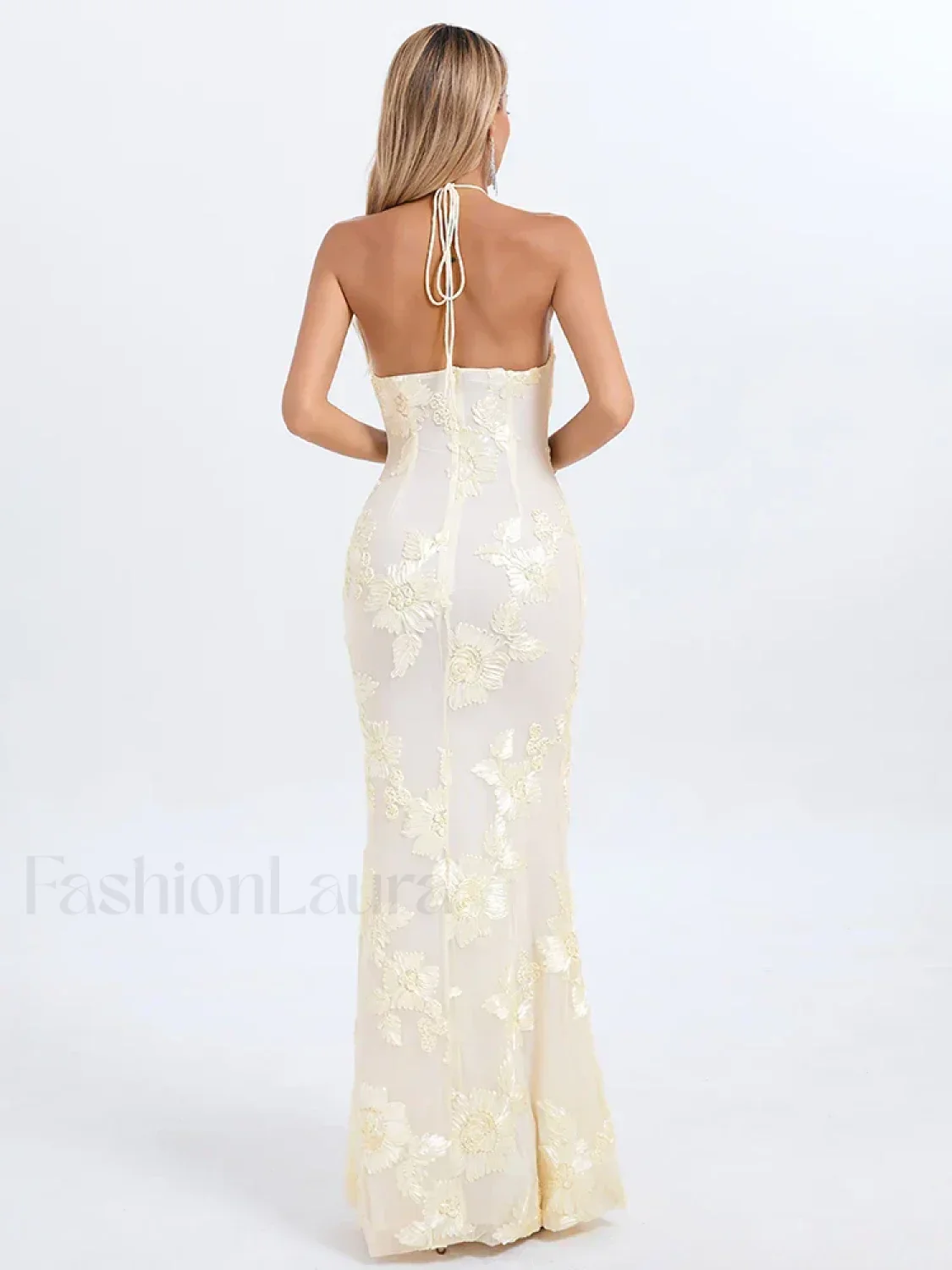 Halter 3D Flower Lace Maxi Dress - Image 5
