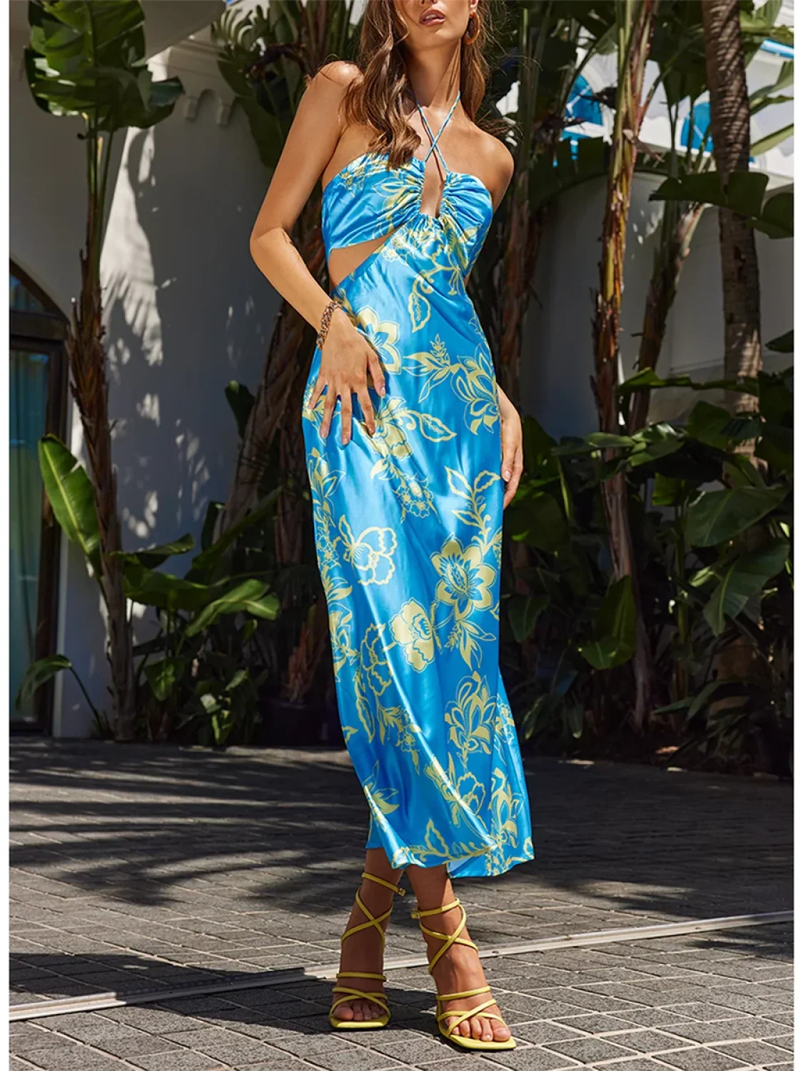 Halter Cut-Out Tie-Up Floral Dress - Image 3