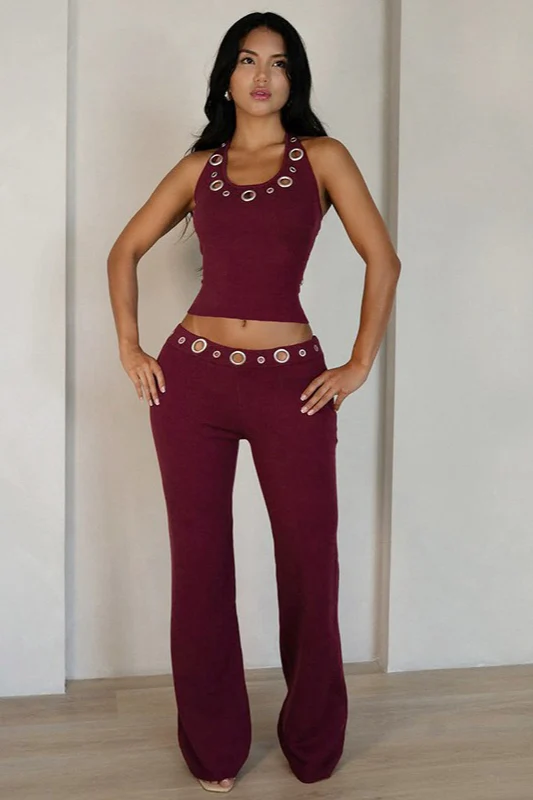 Halter Cut Out Top Slim Fit Straight Leg Pants Set - Image 2